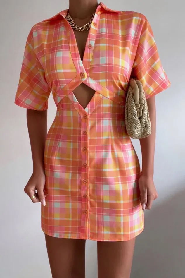 Runaway The Label Mini Shop Avena Mini Dress 8211 Orange Check