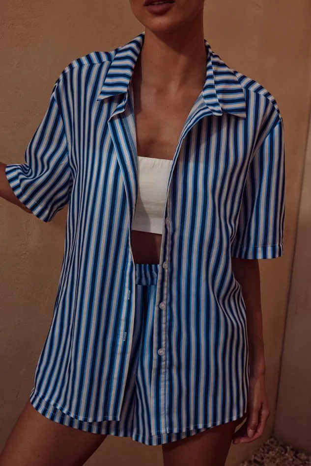 Runaway The Label Shirts and Blouses Shop INDIGO SHIRT 8211 INDIGO STRIPE