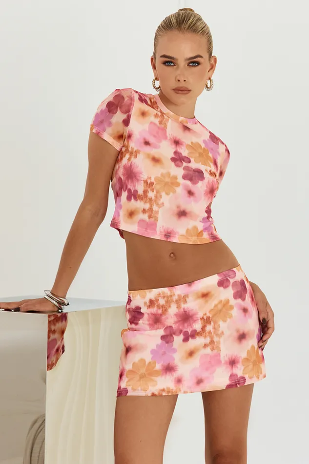 Runaway The Label Skirts Shop JAZZIE MINI SKIRT 8211 ORANGE FLORAL