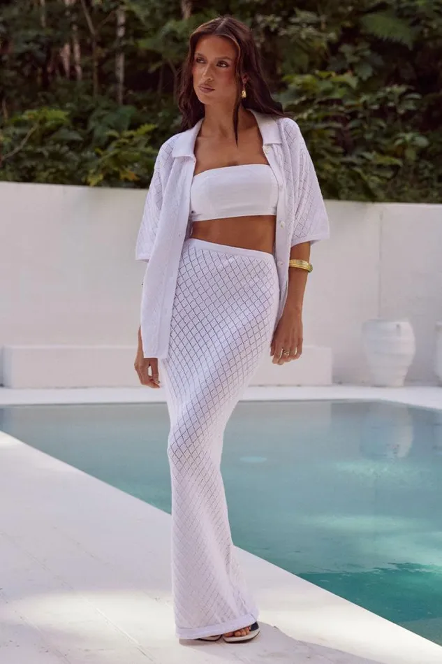 Runaway The Label Skirts Shop STELLA KNIT MAXI SKIRT 8211 WHITE
