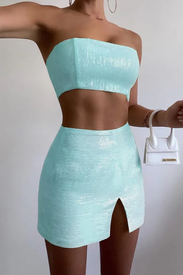 Runaway The Label Skirts Shop THE SEQUIN SKIRT 8211 AQUA