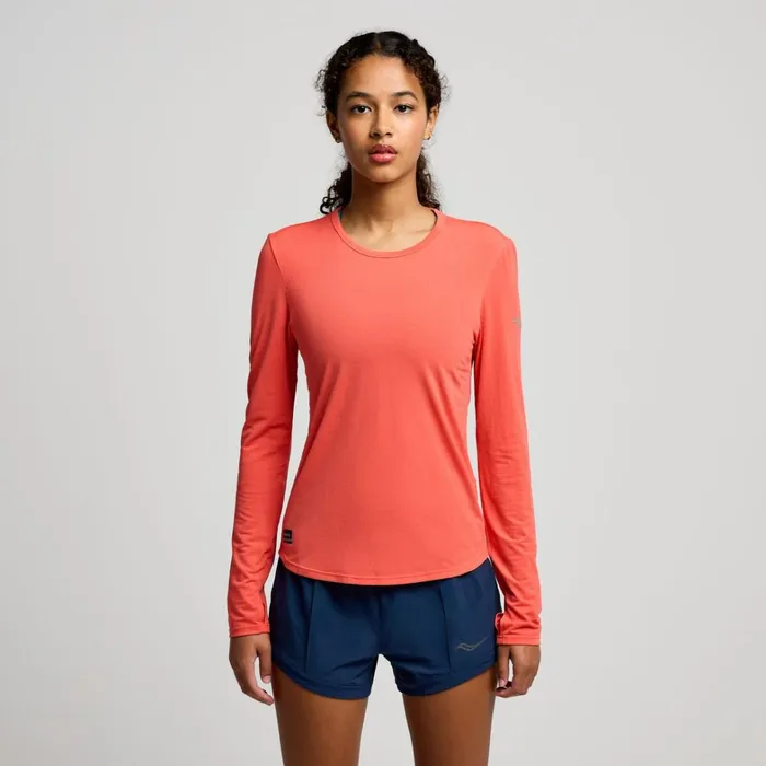 Saucony Tops Women Stopwatch Long Sleeve Cayenne Heather