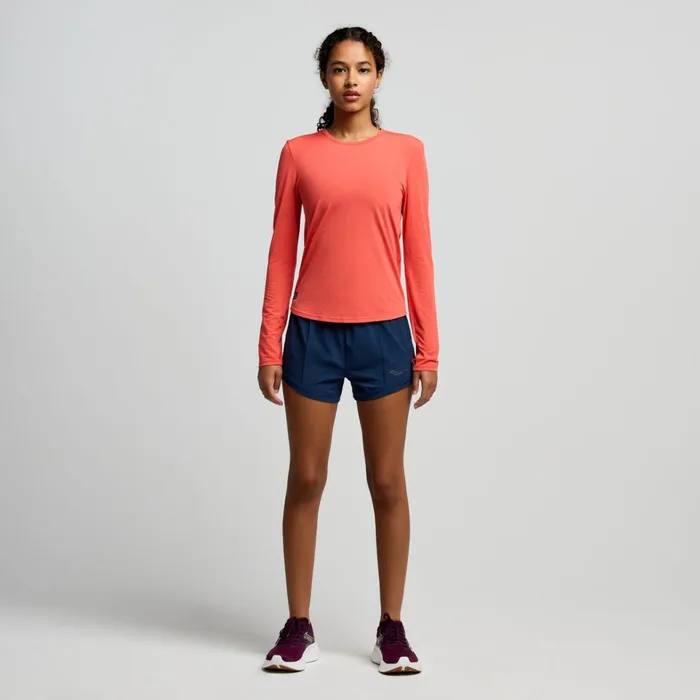 Saucony Tops Women Stopwatch Long Sleeve Cayenne Heather