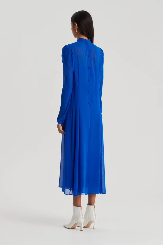 Scanlan Theodore Dresses Women SILK GEORGETTE GATHER NECK DRESS COBALT Scanlan Theodore Dresses Women SILK GEORGETTE GATHER NECK DRESS COBALT
