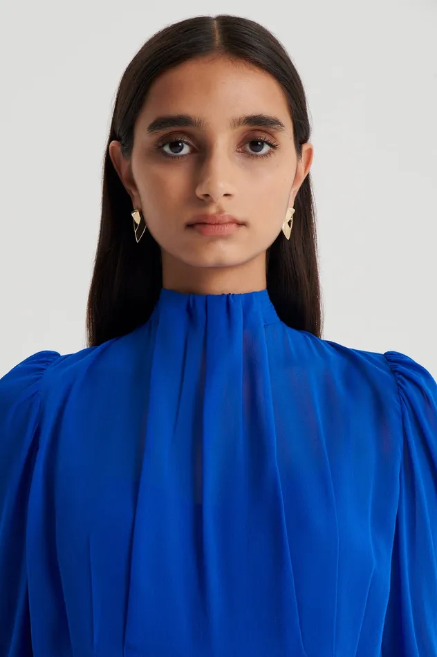 Scanlan Theodore Dresses Women SILK GEORGETTE GATHER NECK DRESS COBALT Scanlan Theodore Dresses Women SILK GEORGETTE GATHER NECK DRESS COBALT