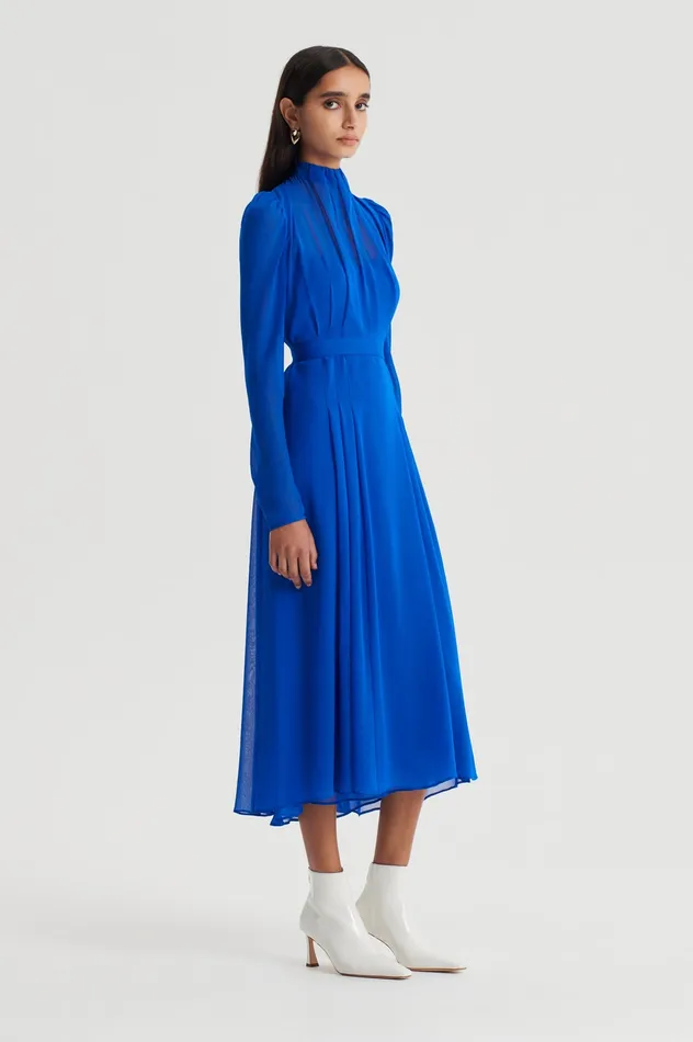 Scanlan Theodore Dresses Women SILK GEORGETTE GATHER NECK DRESS COBALT Scanlan Theodore Dresses Women SILK GEORGETTE GATHER NECK DRESS COBALT