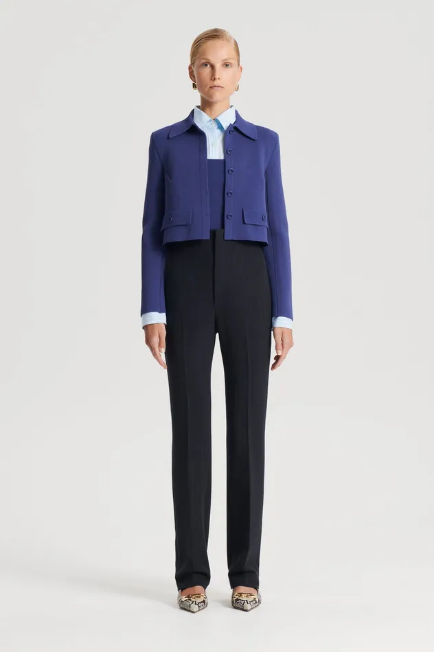 Scanlan Theodore Knitwear Women CREPE KNIT CROP BUTTON JACKET ROYAL