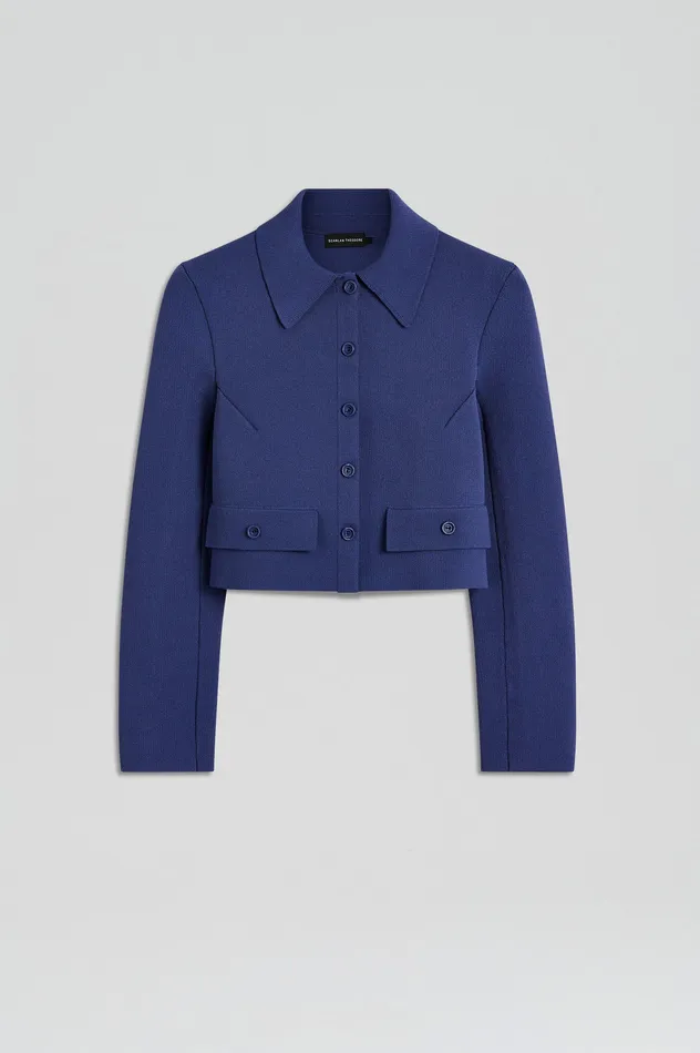 Scanlan Theodore Knitwear Women CREPE KNIT CROP BUTTON JACKET ROYAL Scanlan Theodore Knitwear Women CREPE KNIT CROP BUTTON JACKET ROYAL