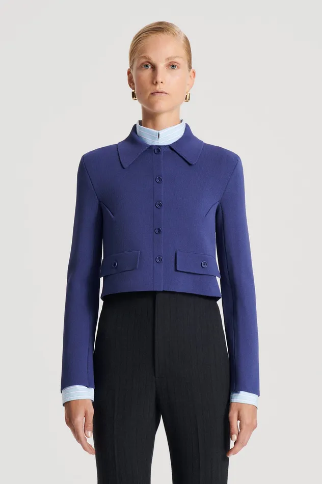 Scanlan Theodore Knitwear Women CREPE KNIT CROP BUTTON JACKET ROYAL Scanlan Theodore Knitwear Women CREPE KNIT CROP BUTTON JACKET ROYAL