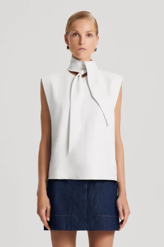 Scanlan Theodore Tops Women LEATHER CRAVAT TOP WHITE