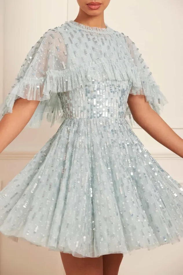 Sequin Dash Cape Micro Mini Dress Blue Women Needle and Thread Dresses