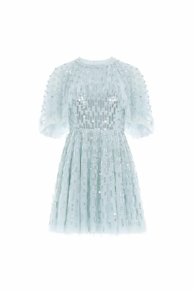 Sequin Dash Cape Micro Mini Dress Blue Women Needle and Thread Dresses