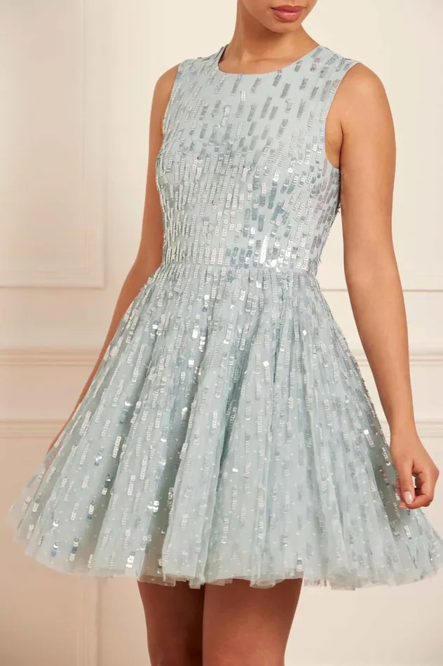 Sequin Dash Cape Micro Mini Dress Blue Women Needle and Thread Dresses