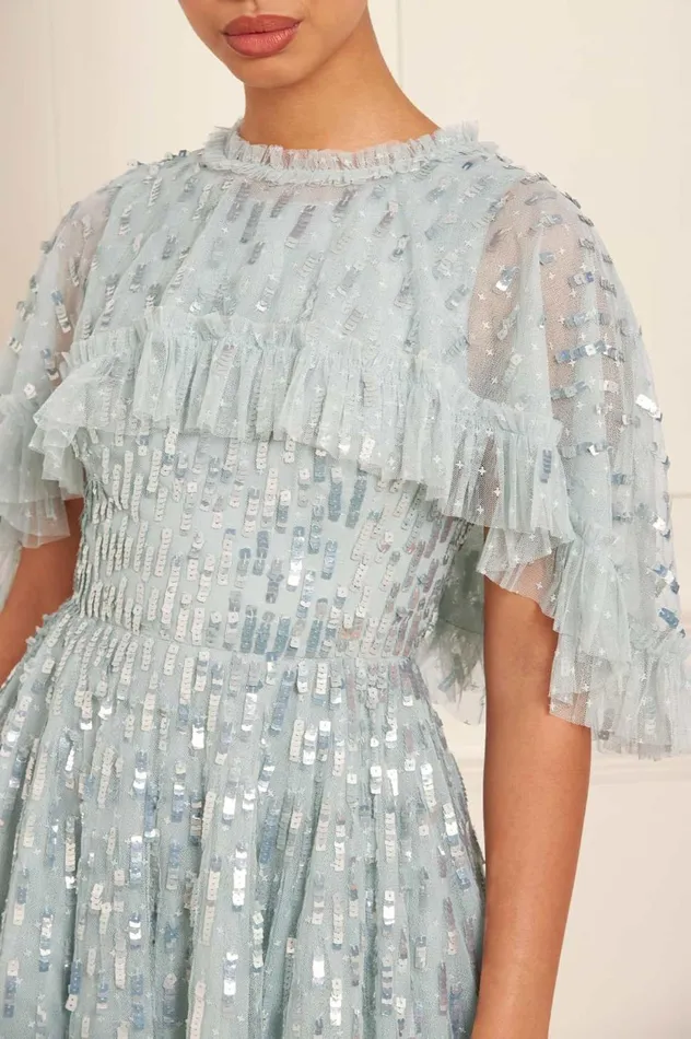 Sequin Dash Cape Micro Mini Dress Blue Women Needle and Thread Dresses