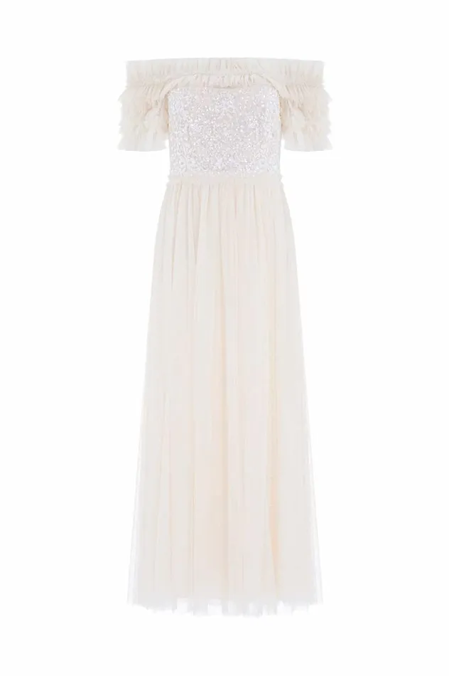 Sequin Wreath Bodice OffShoulder Ankle Gown Champagne Women Needle and Thread Dresses