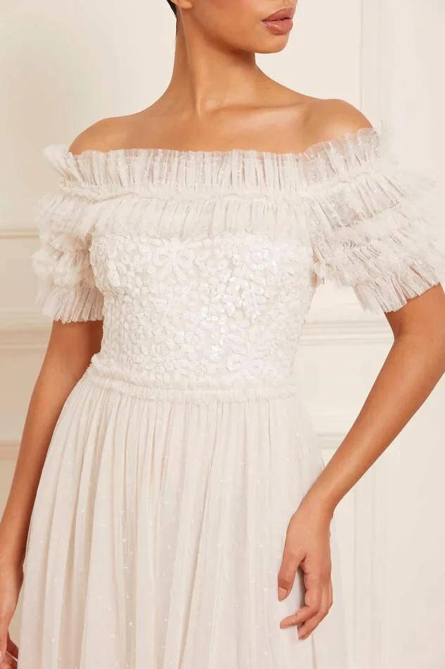 Sequin Wreath Bodice OffShoulder Ankle Gown Champagne Women Needle and Thread Dresses