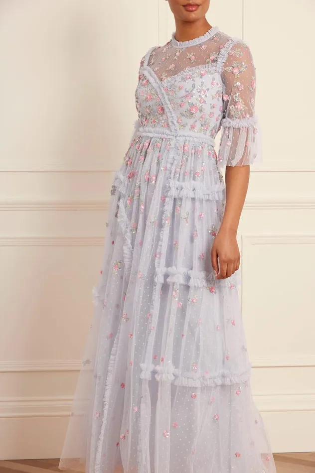 Shimmer Ditsy Long Sleeve Gown Blue Women Needle and Thread Dresses