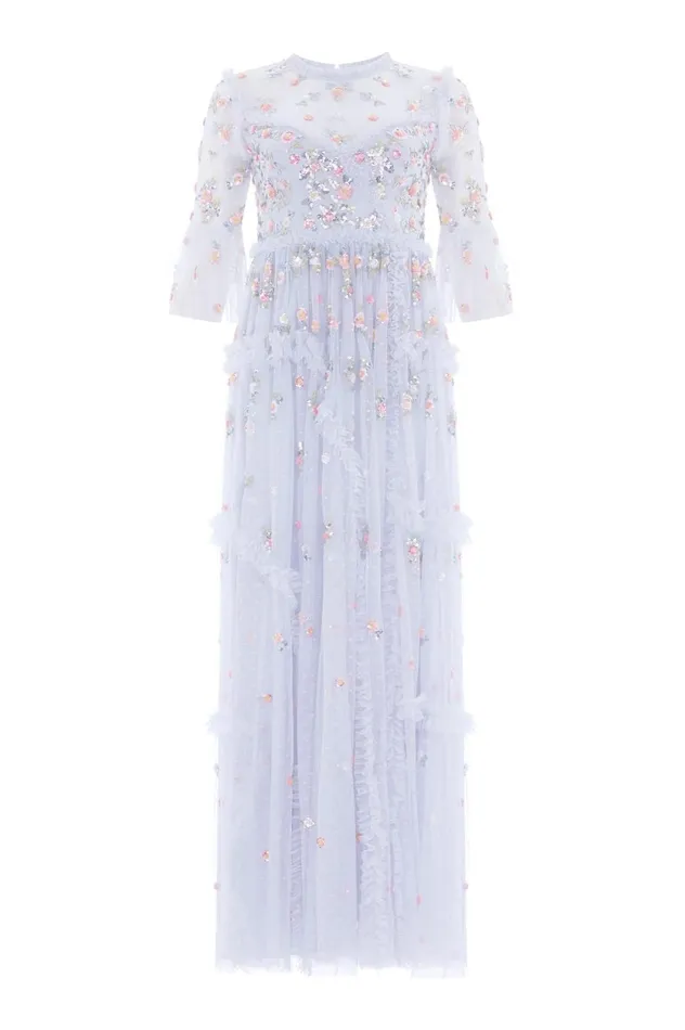 Shimmer Ditsy Long Sleeve Gown Blue Women Needle and Thread Dresses