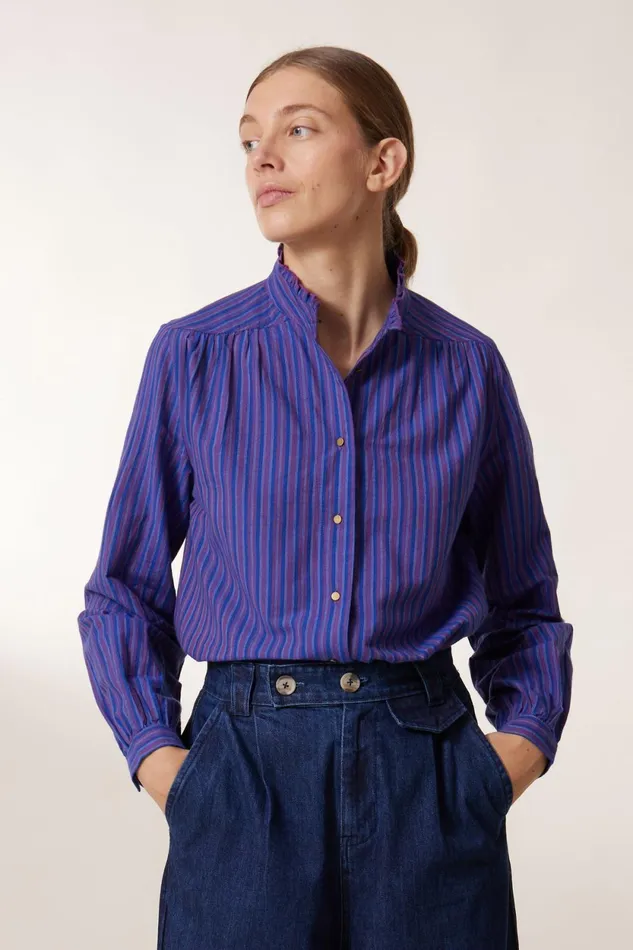 Shirts and Blouses Women Leon and Harper Caith Stripe Shirt Purple