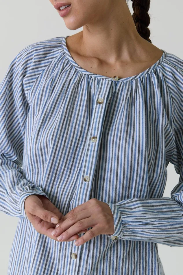 Shirts and Blouses Women Leon and Harper Coalie Stripe Shirt Blue