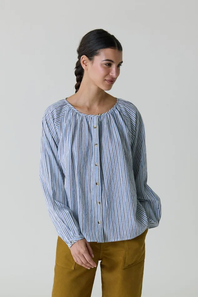 Shirts and Blouses Women Leon and Harper Coalie Stripe Shirt Blue