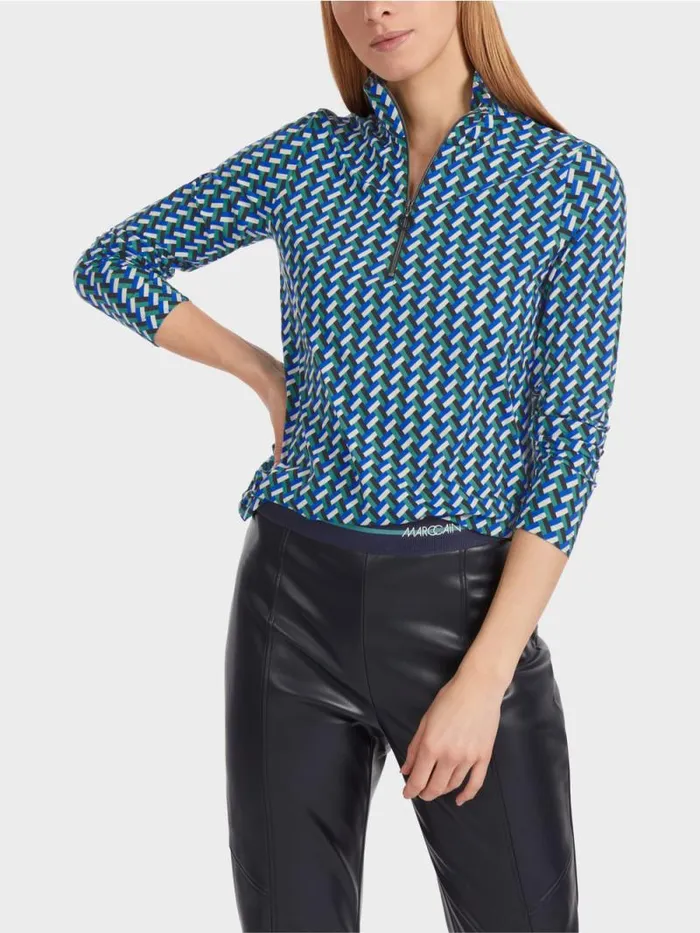 Shirts and Tops Damen Marc Cain Gemustertes TShirt Mit Stehkragen Enamel