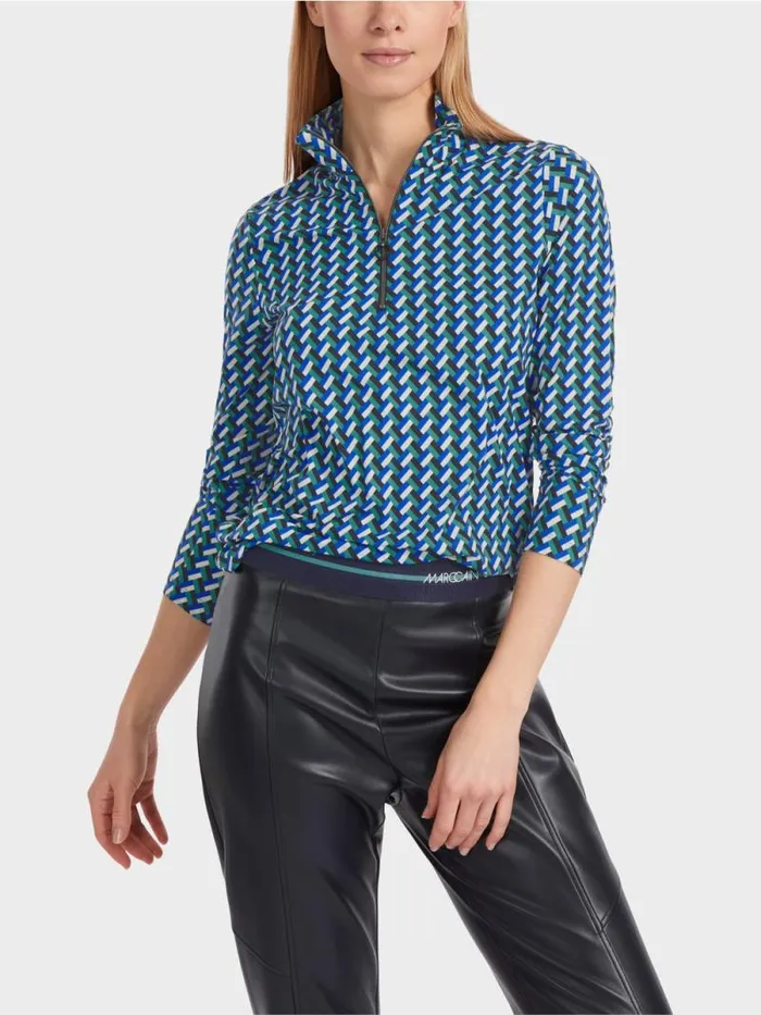 Shirts and Tops Damen Marc Cain Gemustertes TShirt Mit Stehkragen Enamel