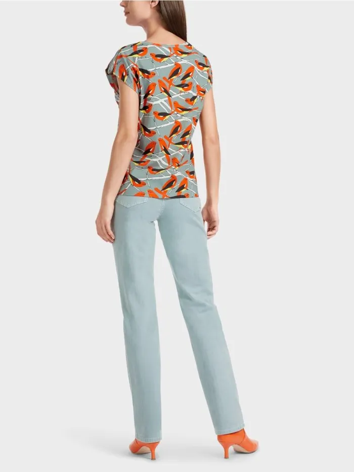 Shirts and Tops Damen Marc Cain rmelloses TShirt Im VogelDessin Dark Sky Blue