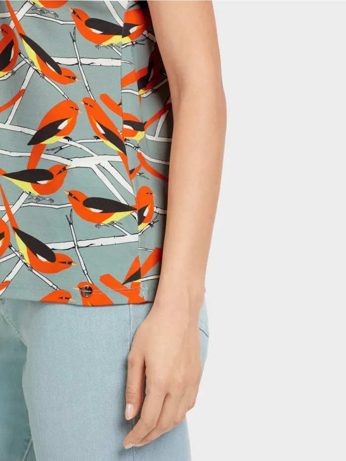 Shirts and Tops Damen Marc Cain rmelloses TShirt Im VogelDessin Dark Sky Blue