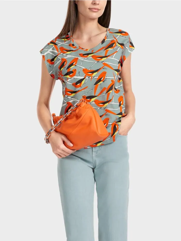 Shirts and Tops Damen Marc Cain rmelloses TShirt Im VogelDessin Dark Sky Blue