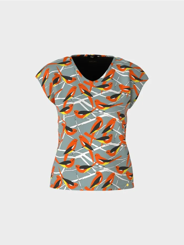Shirts and Tops Damen Marc Cain rmelloses TShirt Im VogelDessin Dark Sky Blue