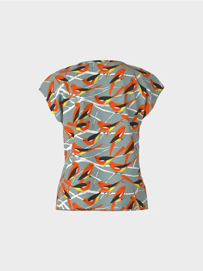 Shirts and Tops Damen Marc Cain rmelloses TShirt Im VogelDessin Dark Sky Blue