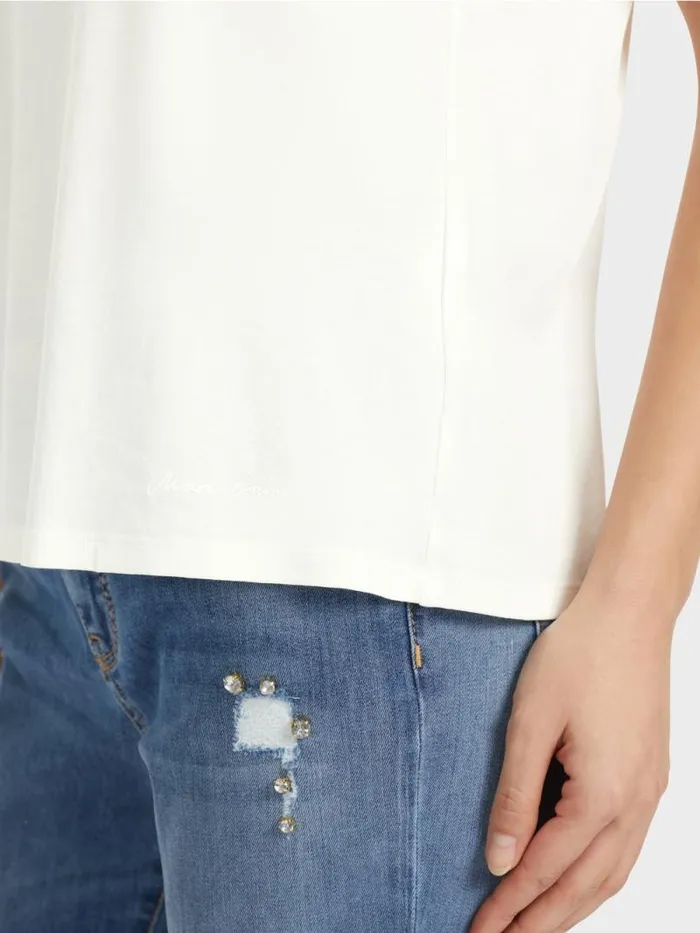 Shirts and Tops Damen Marc Cain TShirt Mit Perlenbesetztem Kragen Offwhite