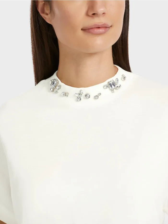 Shirts and Tops Damen Marc Cain TShirt Mit Perlenbesetztem Kragen Offwhite