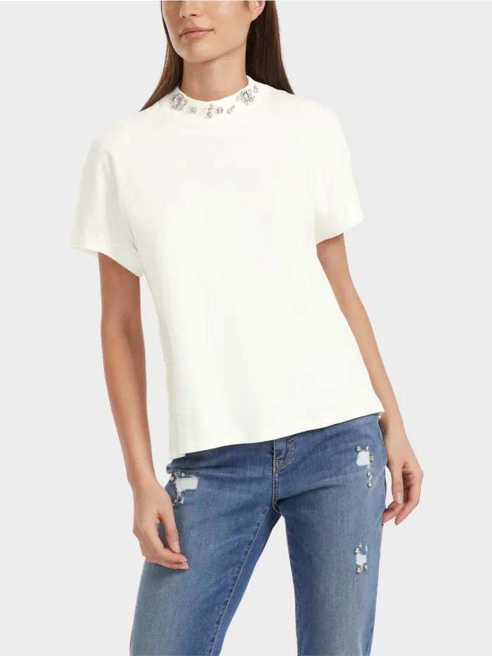 Shirts and Tops Damen Marc Cain TShirt Mit Perlenbesetztem Kragen Offwhite