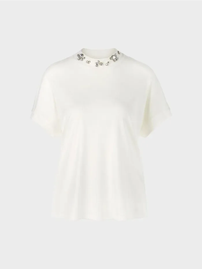 Shirts and Tops Damen Marc Cain TShirt Mit Perlenbesetztem Kragen Offwhite