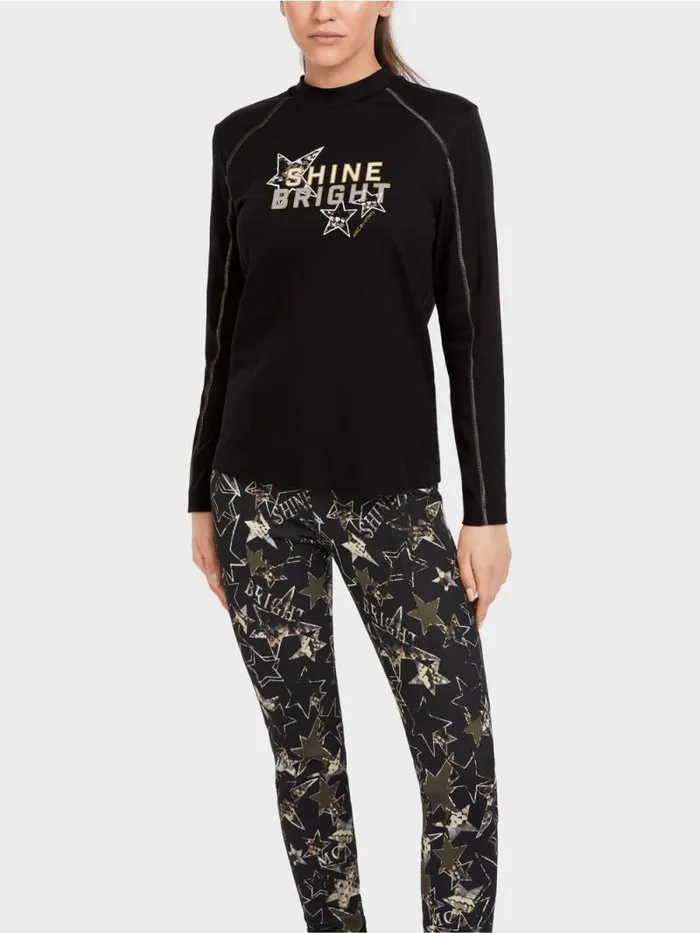 Shirts and Tops Damen Marc Cain TShirt Mit Print Und Ziernhten Black