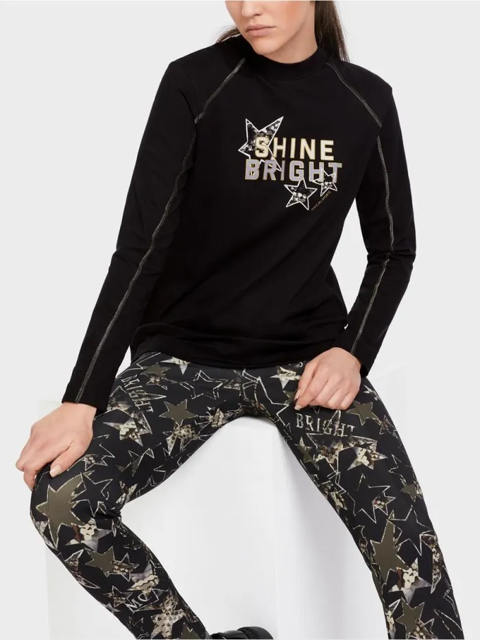 Shirts and Tops Damen Marc Cain TShirt Mit Print Und Ziernhten Black