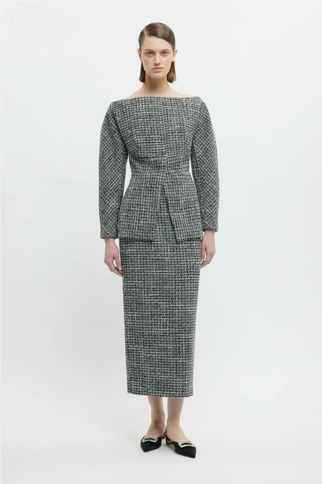 Shirts and Tops Emilia Wickstead Women Holden Top In Ivory and Black Boucle Tweed