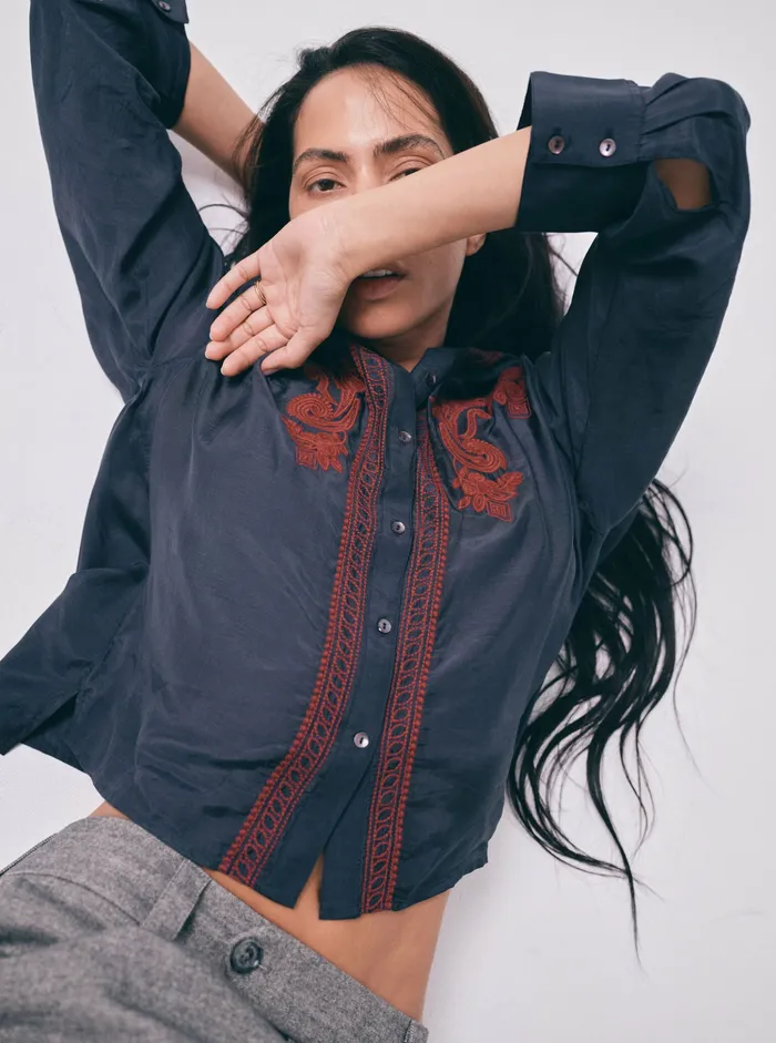 Shirts MOS MOSH Women MMHSweet Craftsman Shirt 8211 HEYANNO Salute Navy
