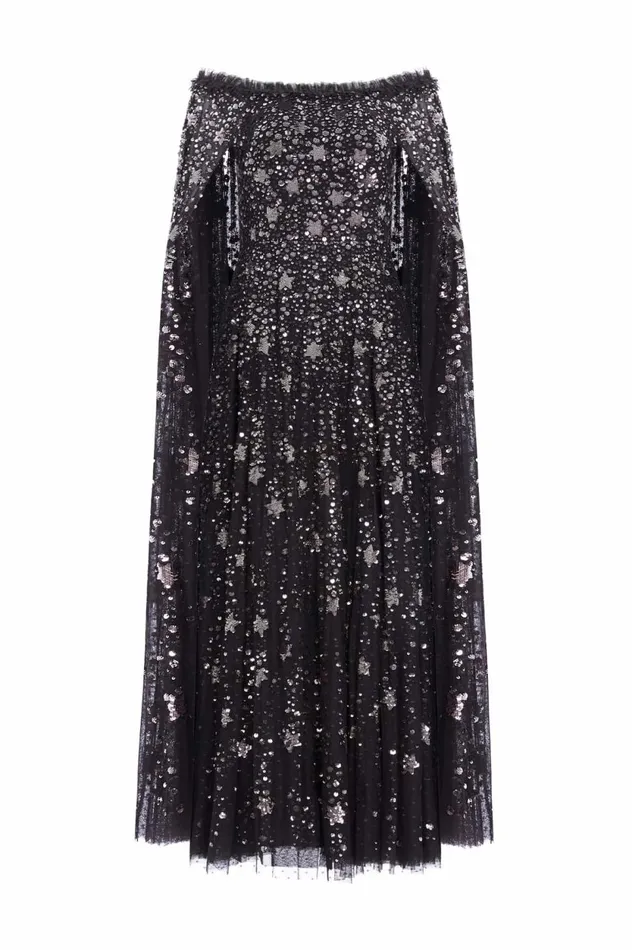 Shooting Stars Cape Ankle Gown Black Women Needle and Thread Dresses