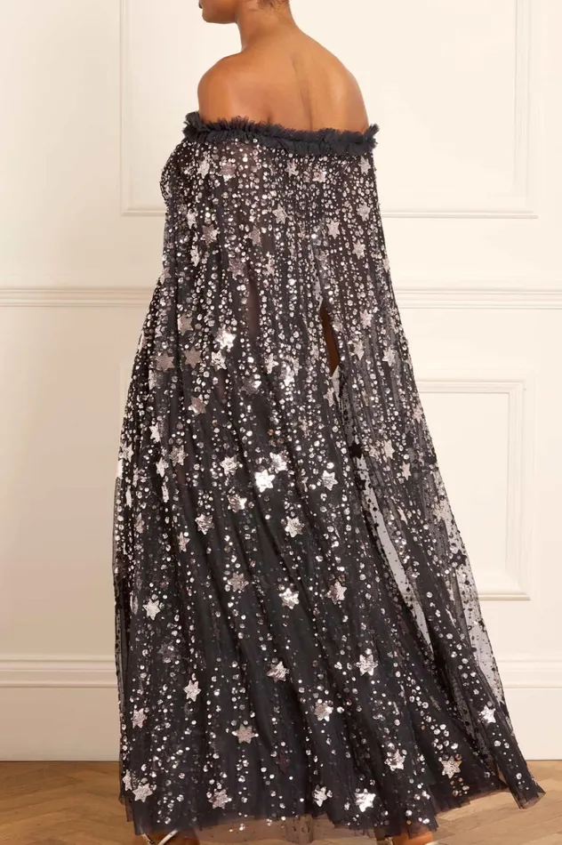Shooting Stars Cape Ankle Gown Black Women Needle and Thread Dresses
