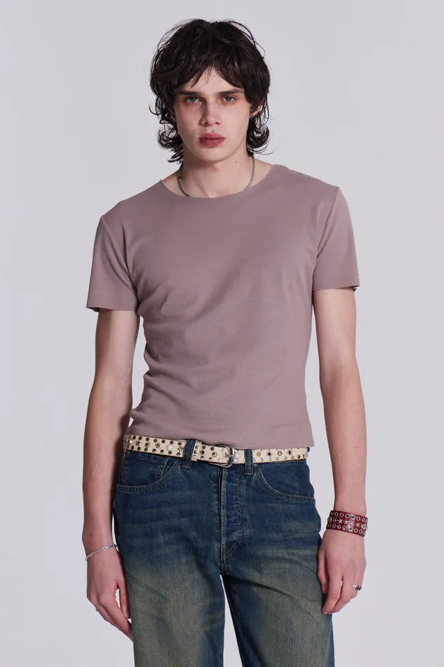 Shop NTRLS Taupe Rib Tee Men Loungewear Jaded London