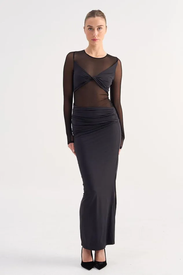 Shop SUBOO Dresses Auguste Long Sleeve Mesh Jersey Maxi 8211 Black