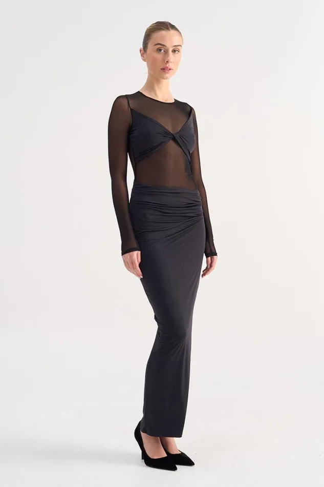 Shop SUBOO Dresses Auguste Long Sleeve Mesh Jersey Maxi 8211 Black