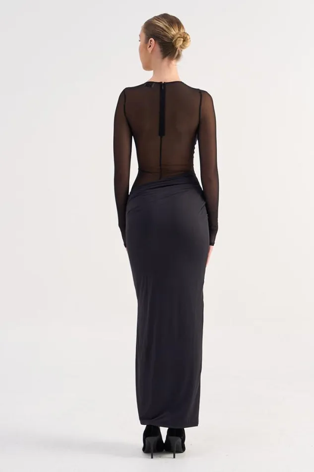 Shop SUBOO Dresses Auguste Long Sleeve Mesh Jersey Maxi 8211 Black