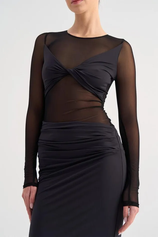 Shop SUBOO Dresses Auguste Long Sleeve Mesh Jersey Maxi 8211 Black