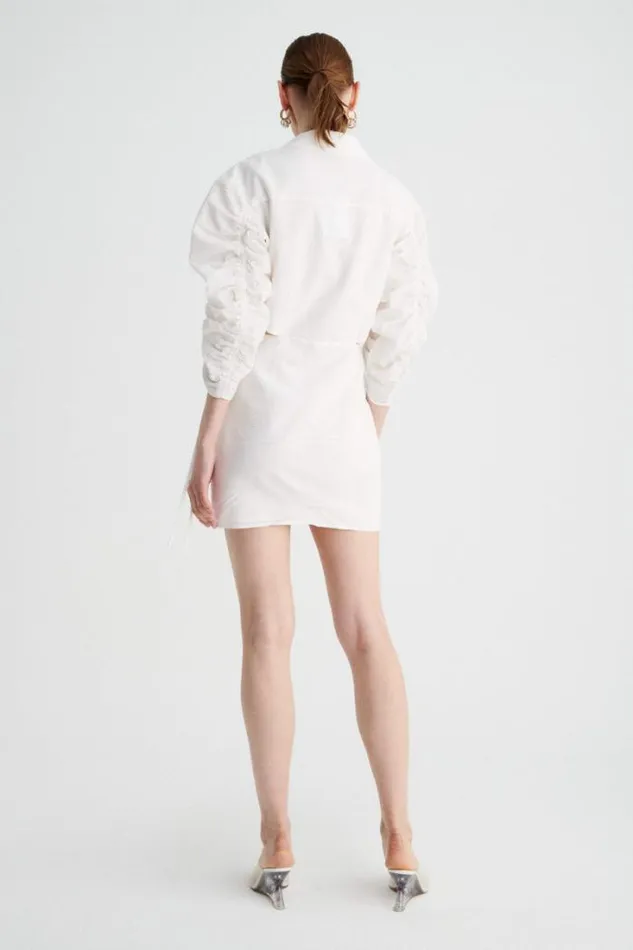 Shop SUBOO Dresses Bentley Gathered Box Sleeve Mini Shirt Dress 8211 White