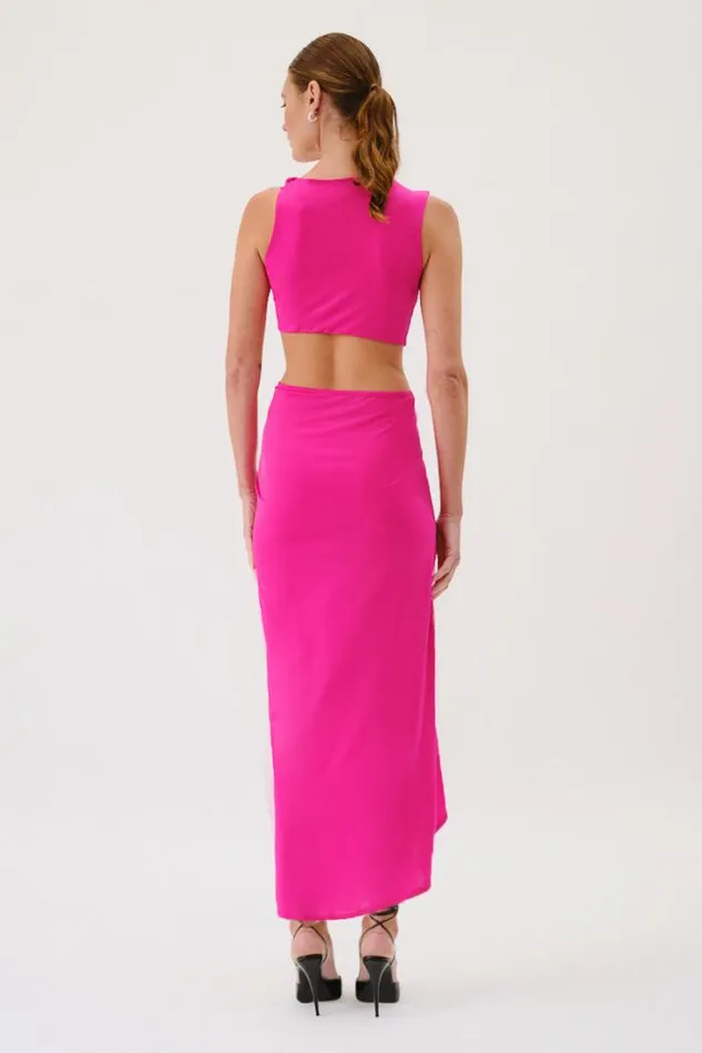 Shop SUBOO Dresses Garnet Sleeveless Rouched Cross Over Midi Dress 8211 Pink