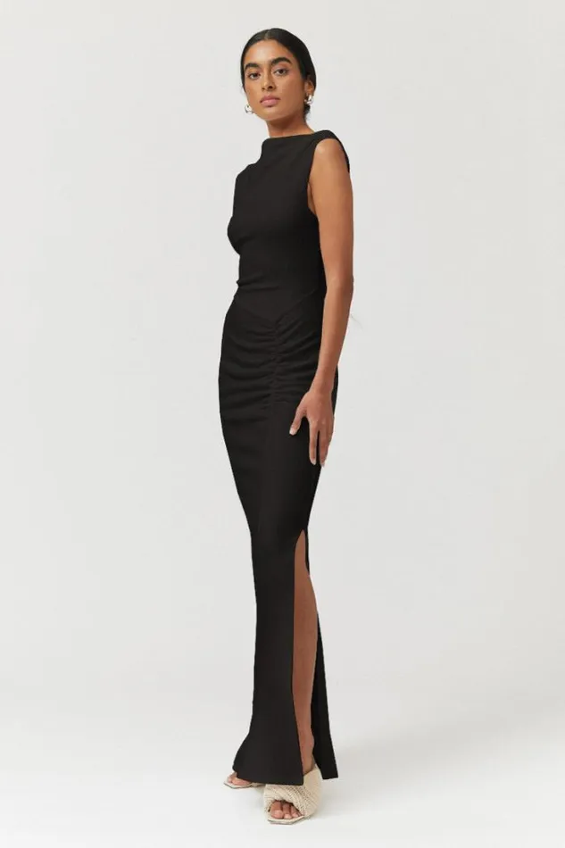Shop SUBOO Dresses Jacqui Rouched Front Midi Dress 8211 Black